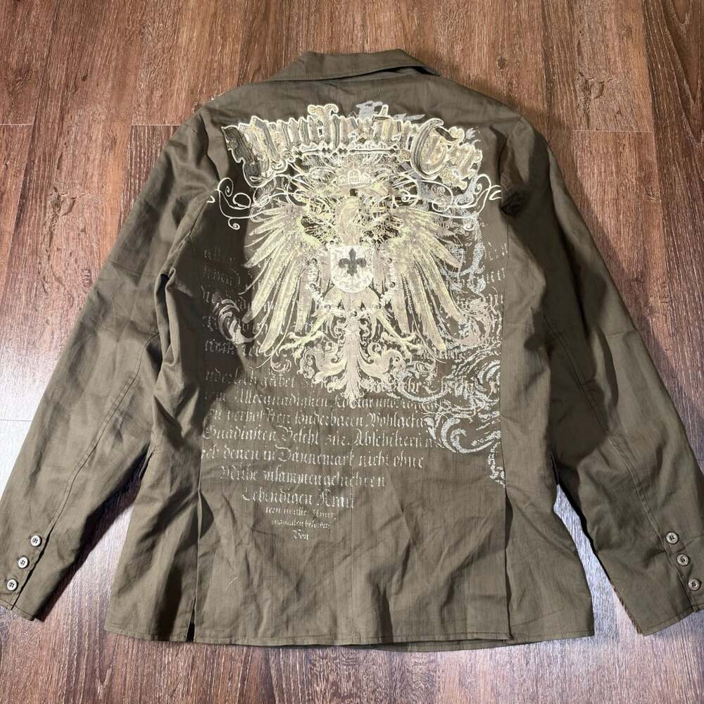 Manchester Y2K Graphic Blazer Jacket Olive Brown Layered Jacket